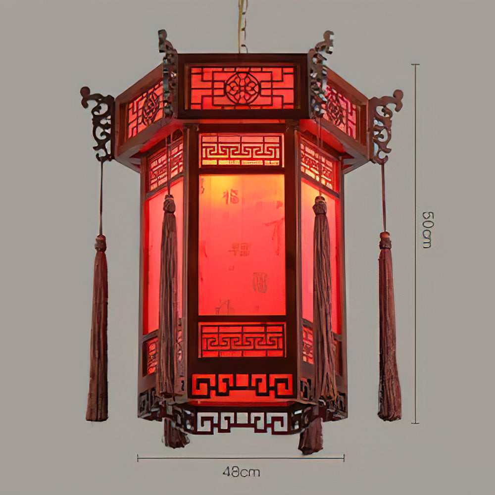 Lampion en Bois Rouge de 48 cm
