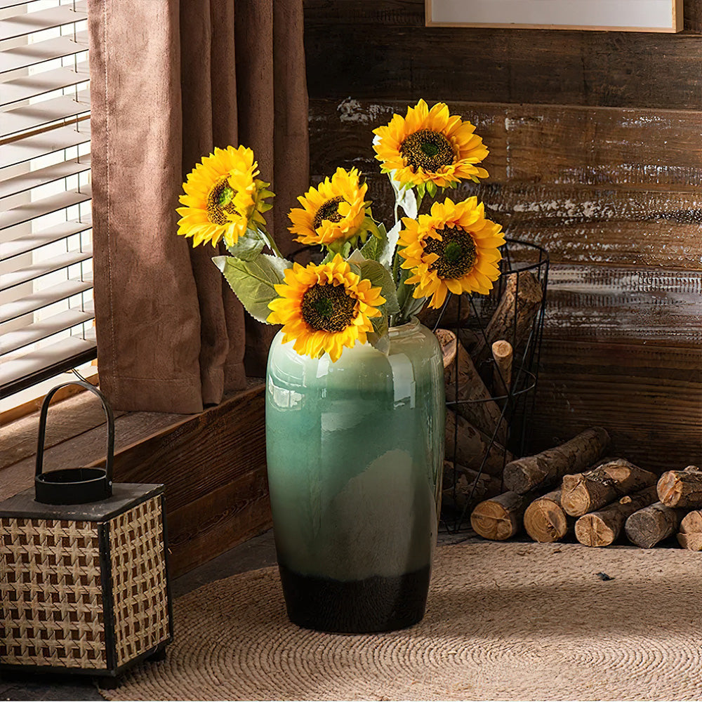 Grand Vase Asiatique Poser au Sol avec Tournesol