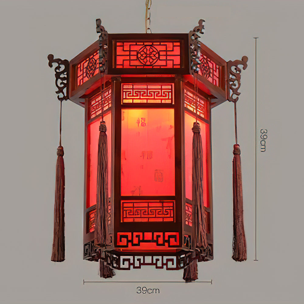 Lampion en Bois Rouge de 39 cm
