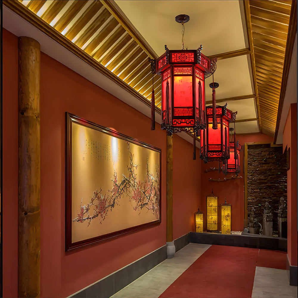 Lampion Rouge en Bois