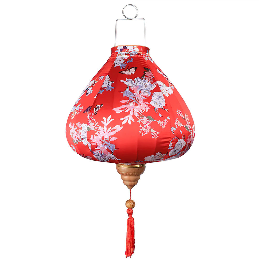Lampion en Tissu Rouge Motif Fleur