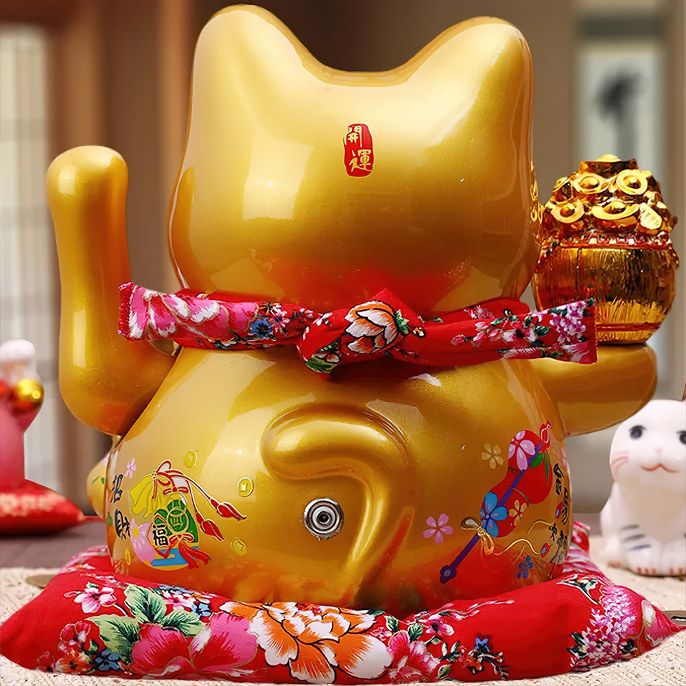 Chat Chinois Solaire Porte Bonheur de Dos