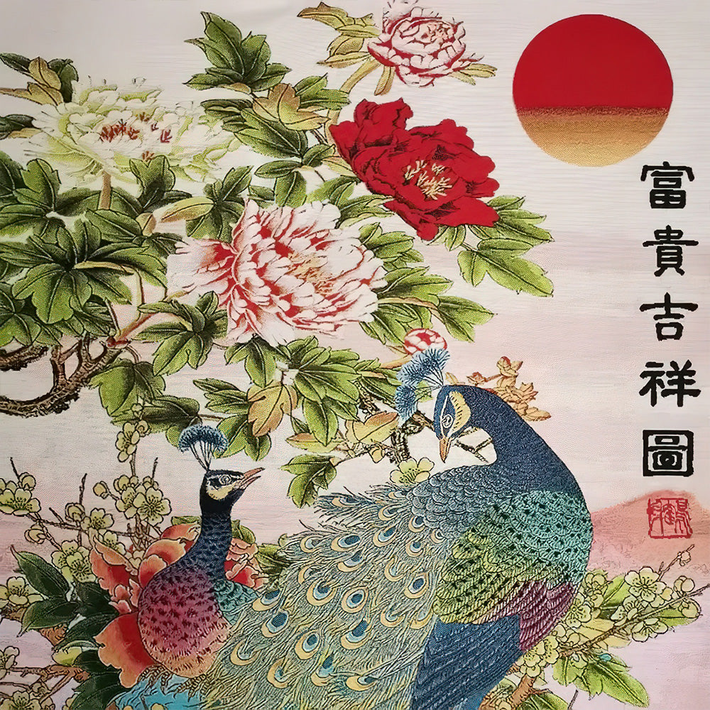 Tableau Asiatique Brodé Fleurs