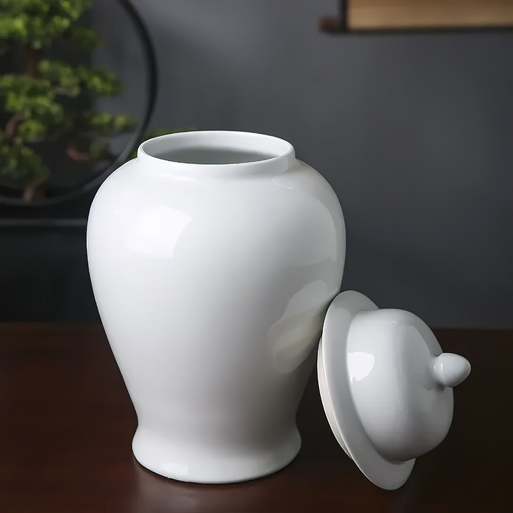 Vase Asiatique Blanc avec Couvercle