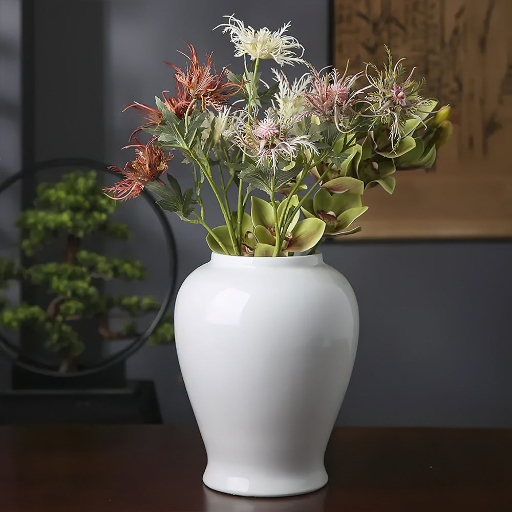 Vase Asiatique Blanc avec Fleurs