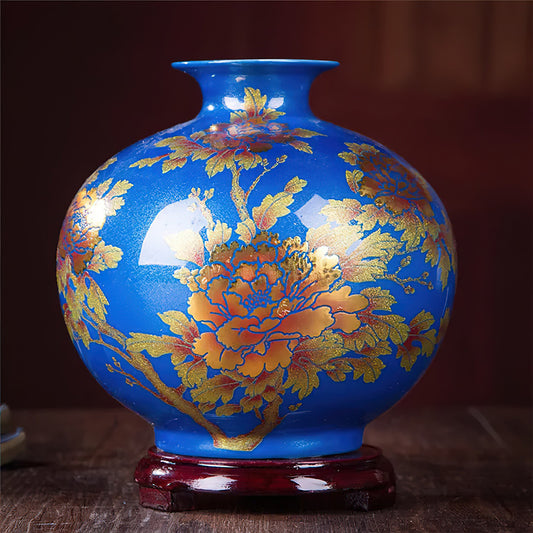 Vase Asiatique Rond Bleu