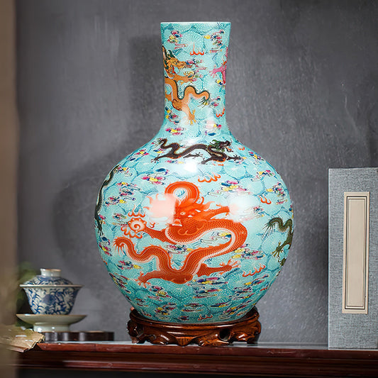 Vase Asiatique Bleu Turquoise