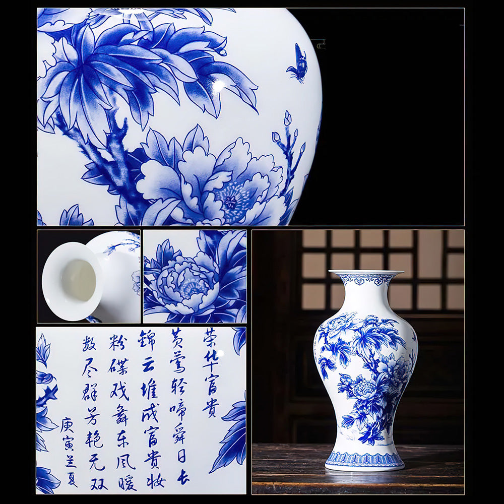 Vase Asiatique Bleu et Blanc Motifs