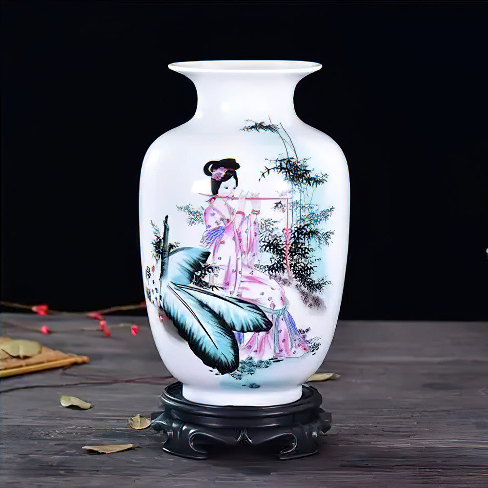 Vase Asiatique en Céramique Blanche