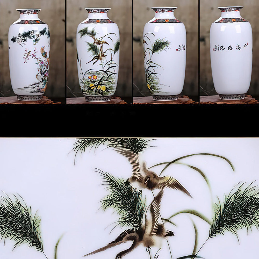 Vase Asiatique avec Décor d'Oiseaux avec Motif