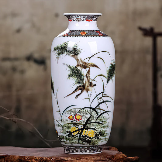 Vase Asiatique avec Décor d'Oiseaux