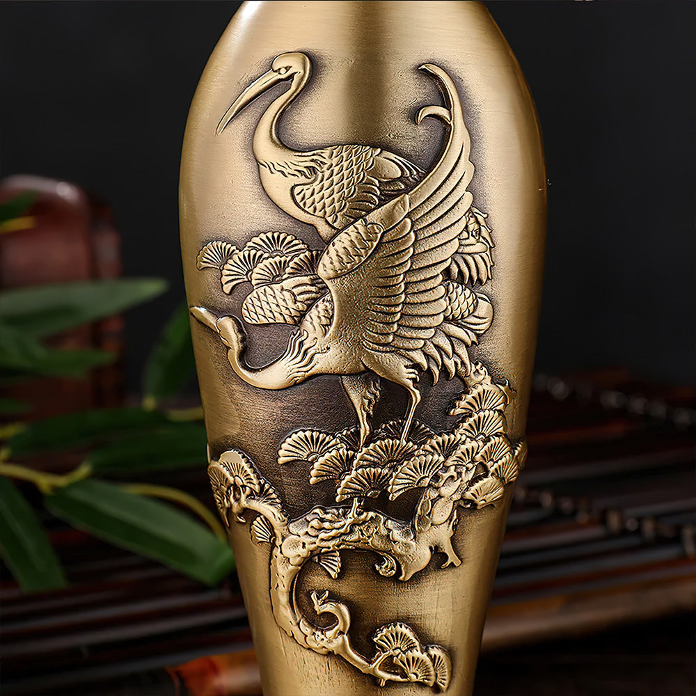 Vase Asiatique en Laiton avec Motif
