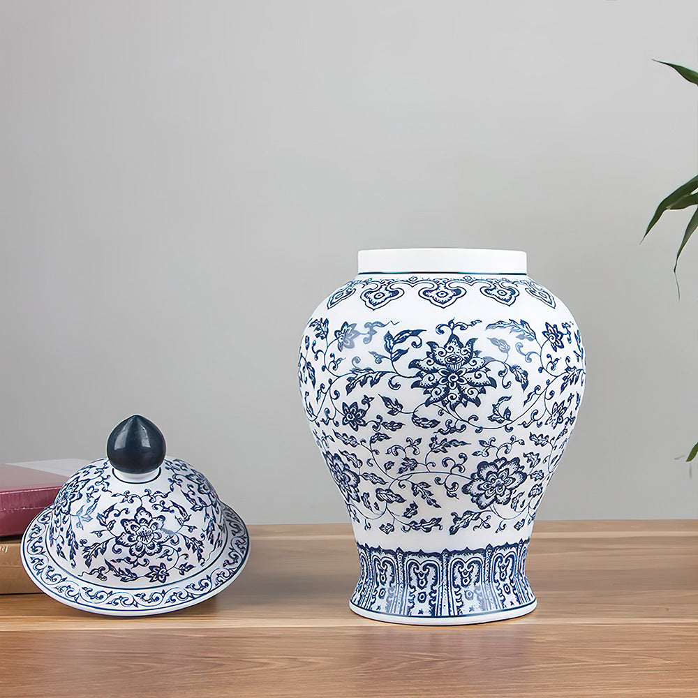 Vase Asiatique Rond avec Couvercle