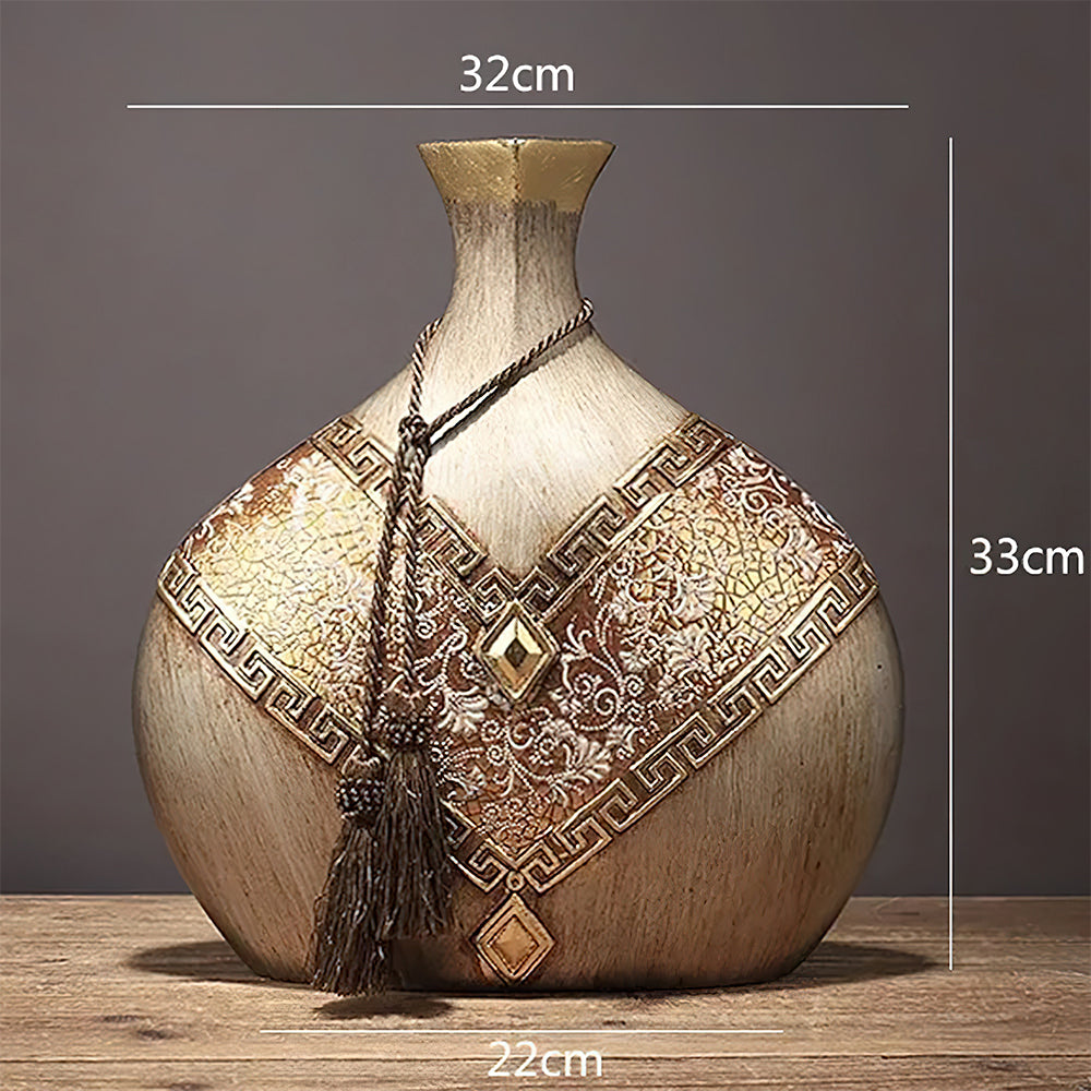 Grand Vase Asiatique en Résine Rond