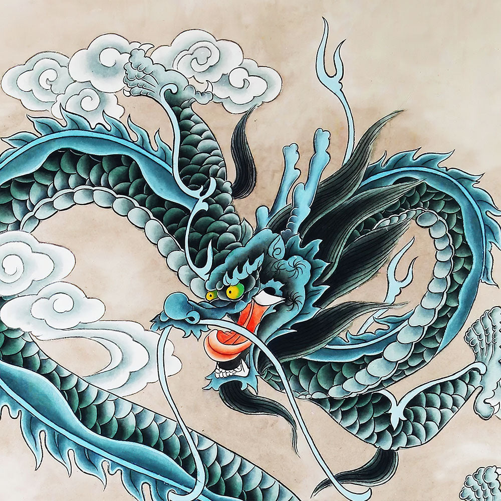Tableau Dragon Asiatique Bleu