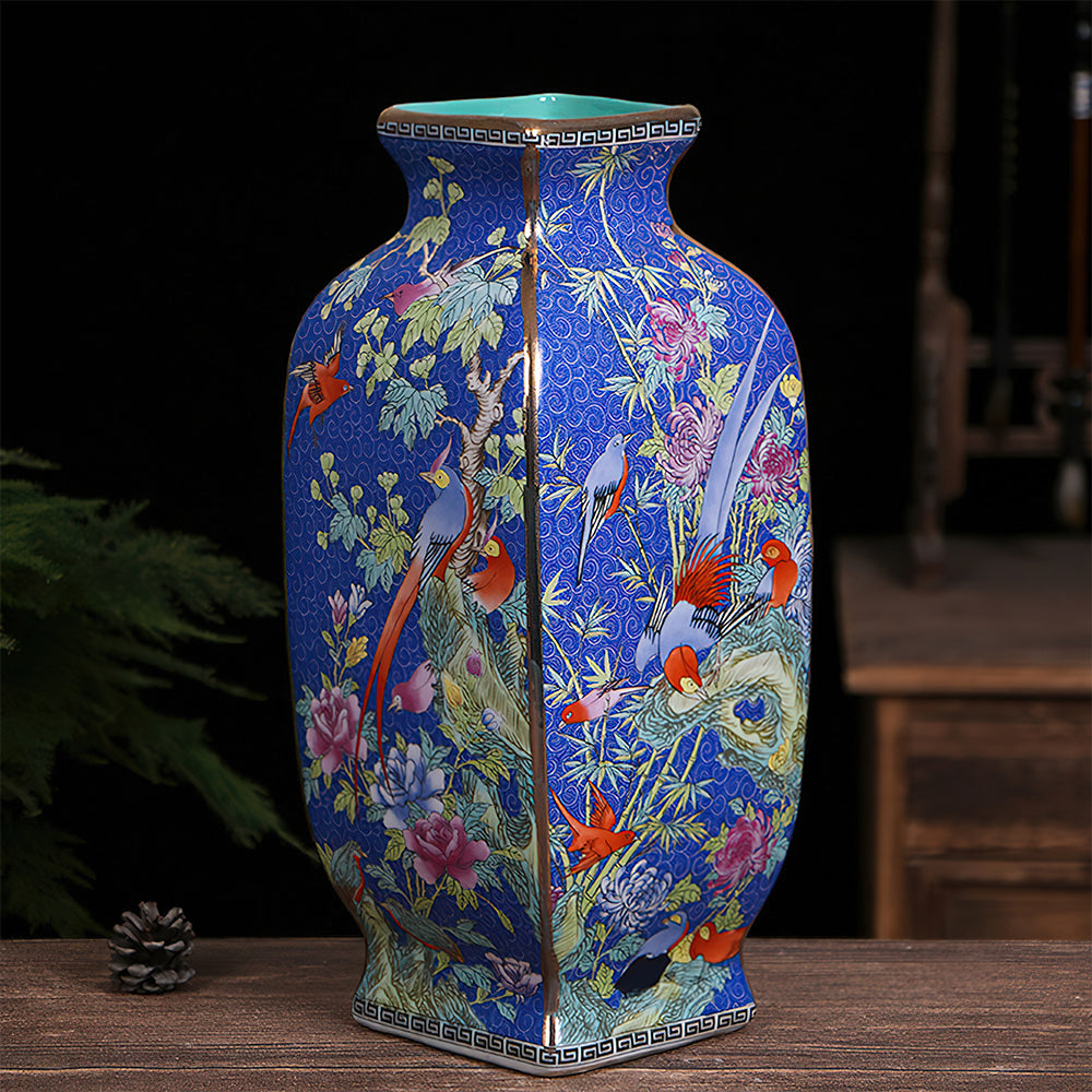 Vase Asiatique Rectangulaire Bleu Tradtionnel