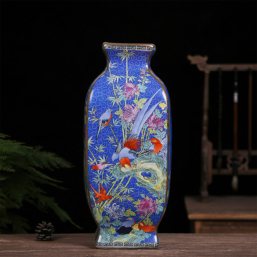 Vase Asiatique Rectangulaire Bleu