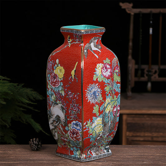 Vase Asiatique Rectangulaire Rouge Sang