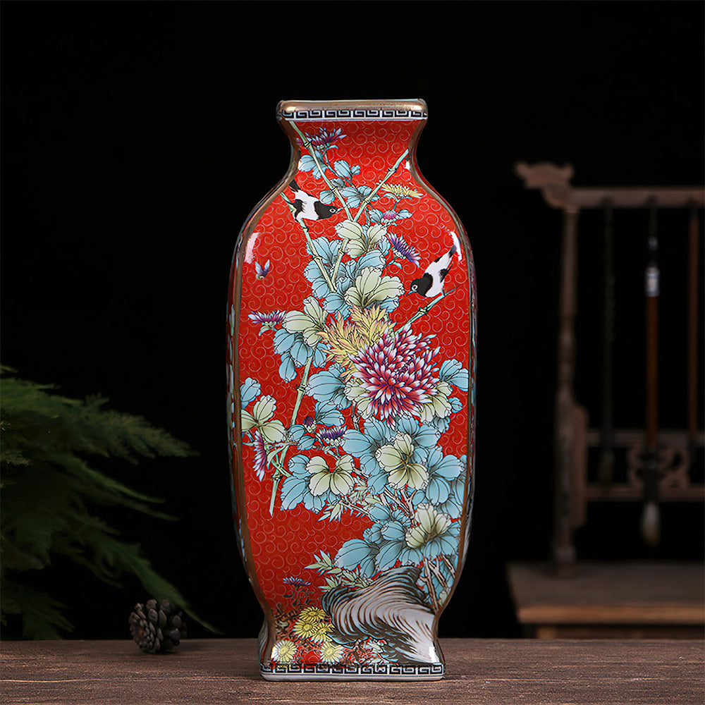 Vase Asiatique Rectangulaire Rouge