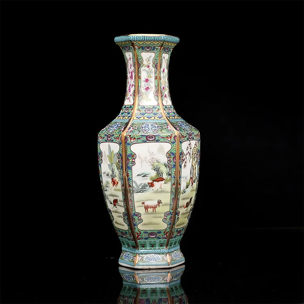 Vase Asiatique Hexagonal Ancien