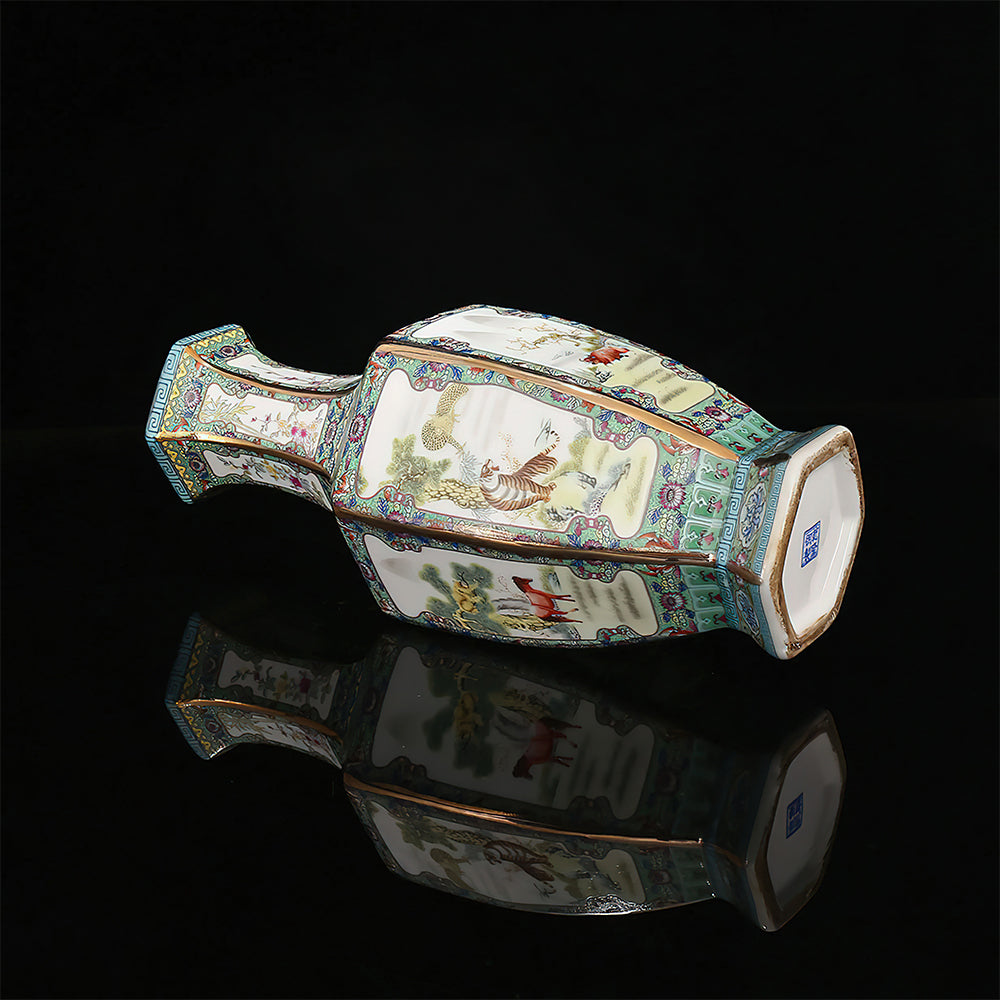 Vase Asiatique Hexagonal Signe