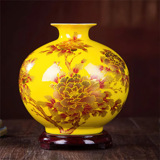 Vase Asiatique Jaune Rond