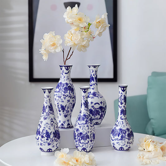 Vase Asiatique Miniature Bleu Blanc