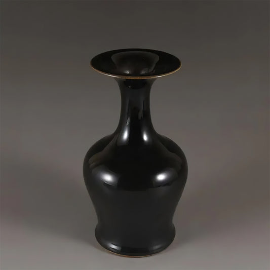 Vase Asiatique Noir Vintage