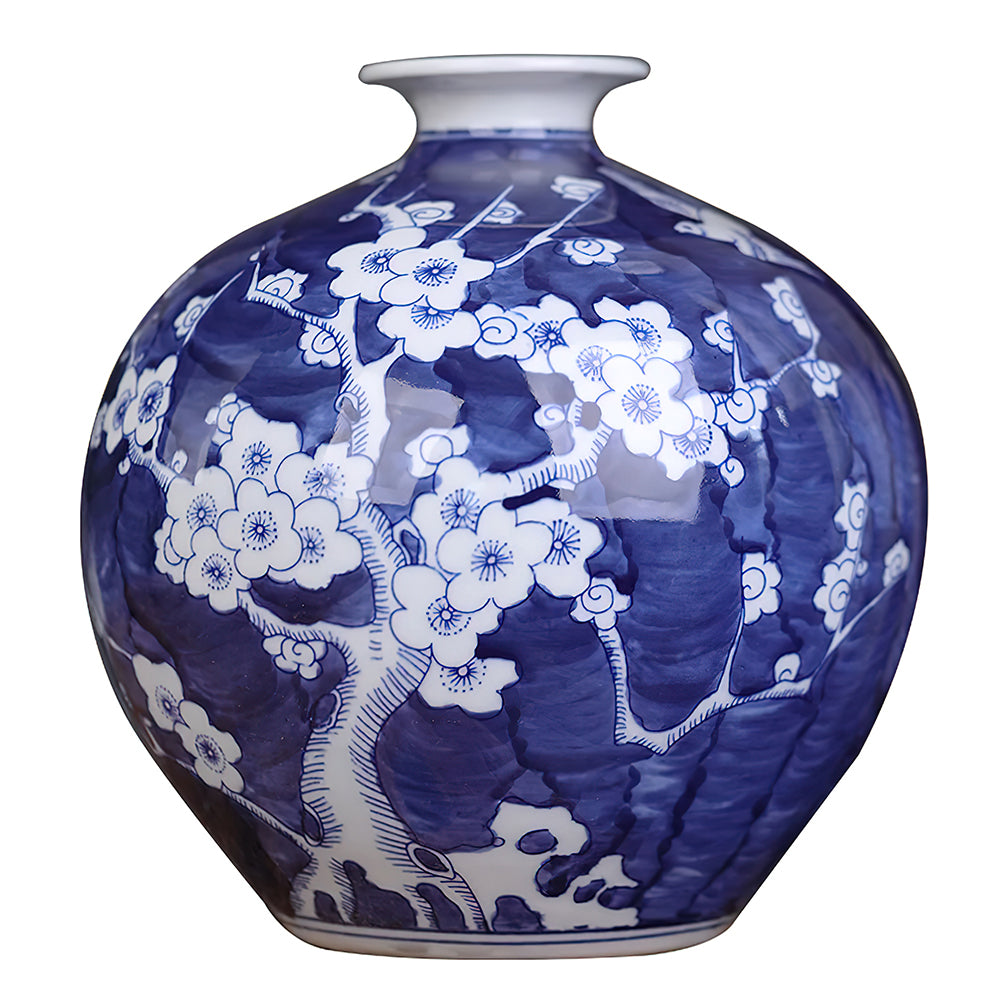 Vase Asiatique Peint à la Main Bleu