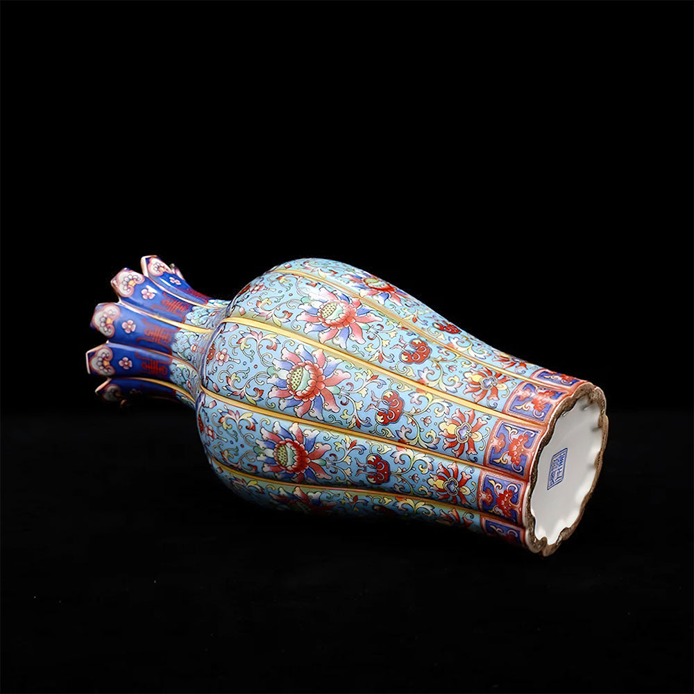 Vase Asiatique Qing Bleu Rouge