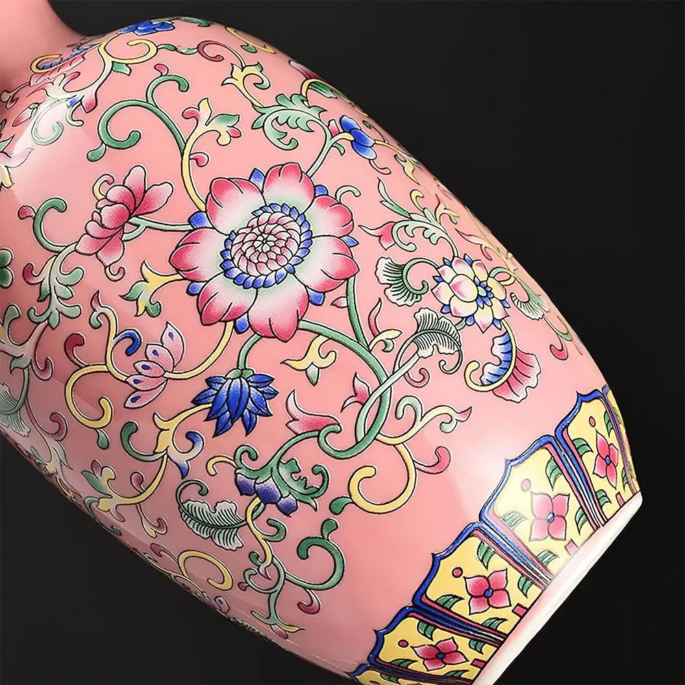 Vase Asiatique Rose Motif Fleur