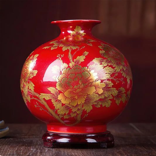 Vase Asiatique Rouge Rare